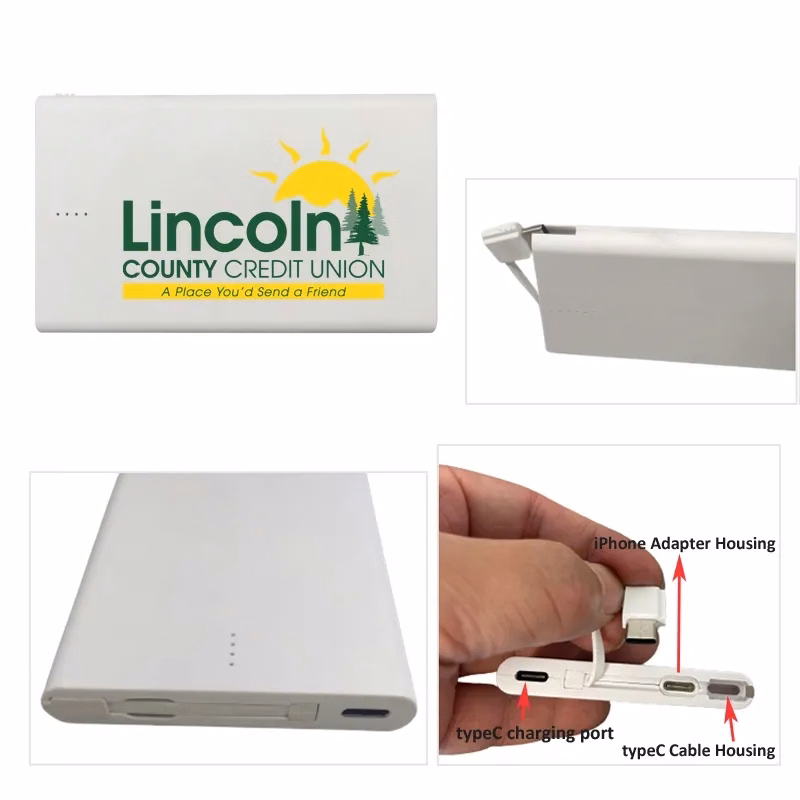 4000mAh Credit Card Size Charger W/Built-in Charging Cable
