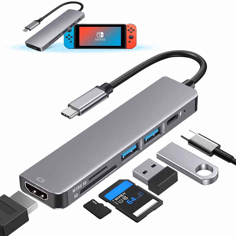 6 in 1 USB C Hub Multiport Adapter