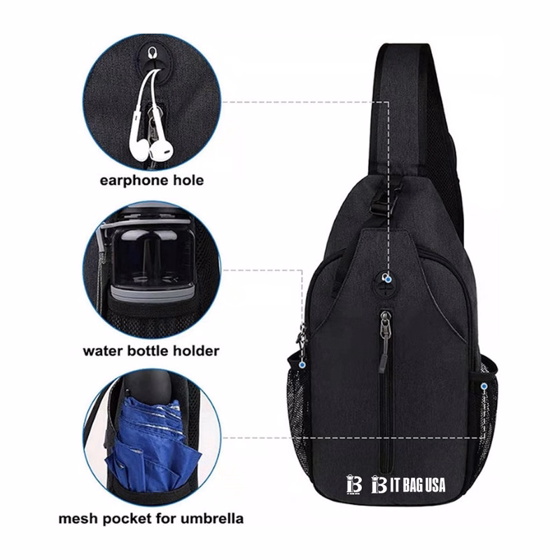 Sport Waterproof Nylon Sling Bag w/ Earphone Hole