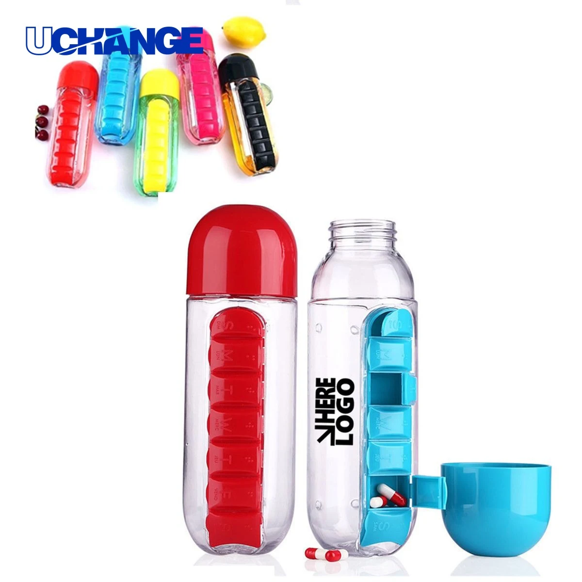 20oz Water Bottle with Pill Box Organizer 1