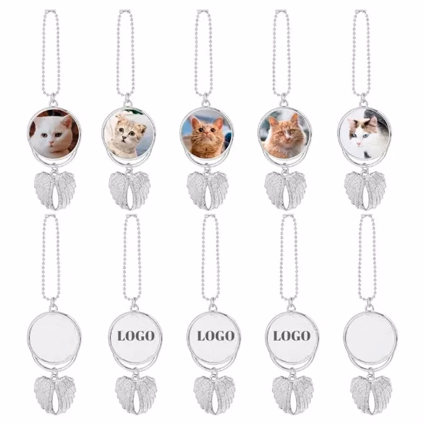 Custom Aluminum Angel Wings Photo Keychain — Personalized Car Memorial Decoration