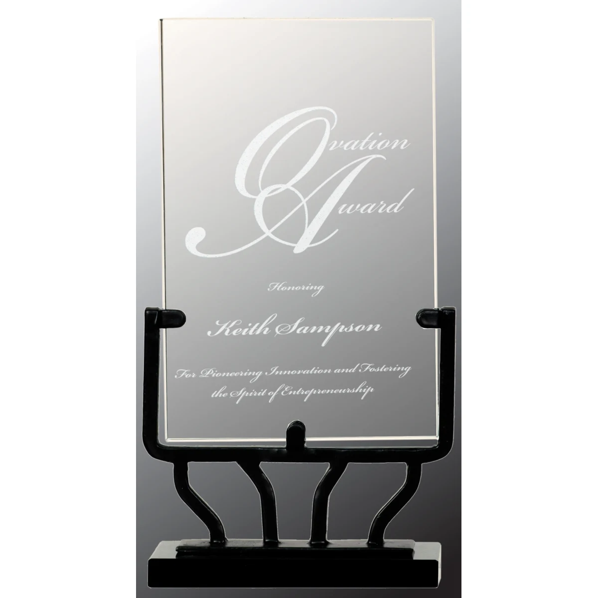 7 1/2" Vertical Rectangle Vintage Glass Award with Iron Base 1