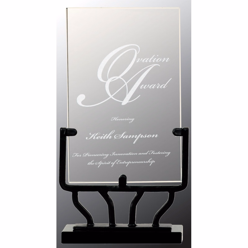 7 1/2" Vertical Rectangle Vintage Glass Award with Iron Base