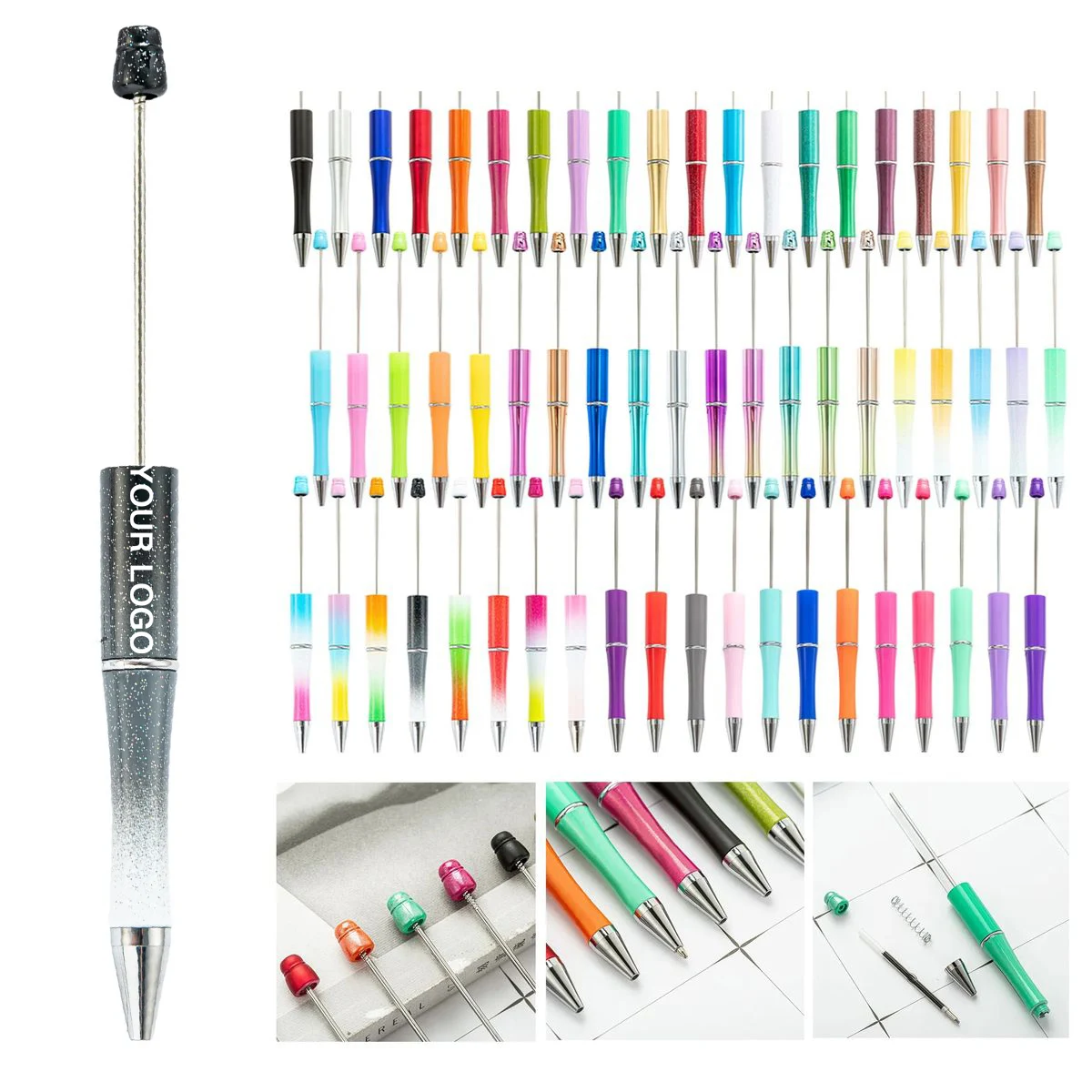 Durable Plastic Pen with Bead Decoration Option 1
