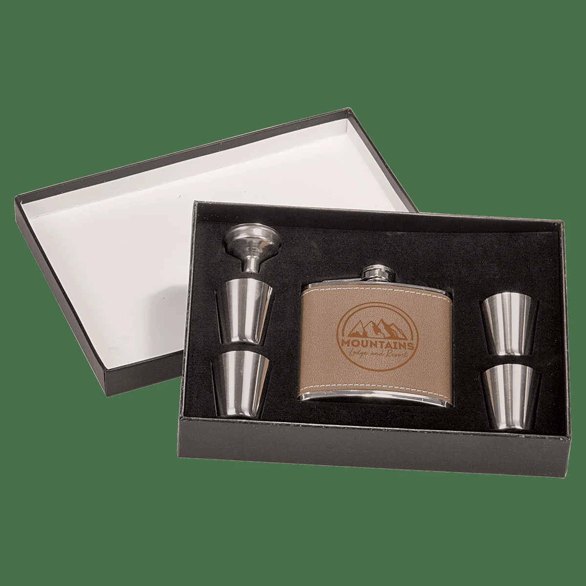 6 oz. Leather Flask Set in Black Presentation Box 1
