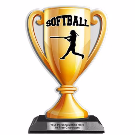 Acrylic Trophy: 6" Cup, Softball Design, 3x5" Blac
