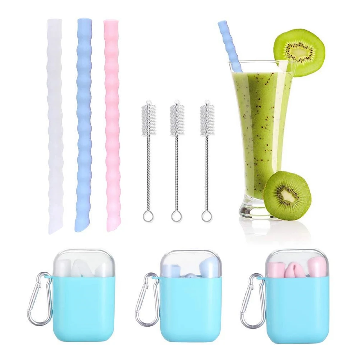 Silicone Reusable Straw with Case & Brush 1