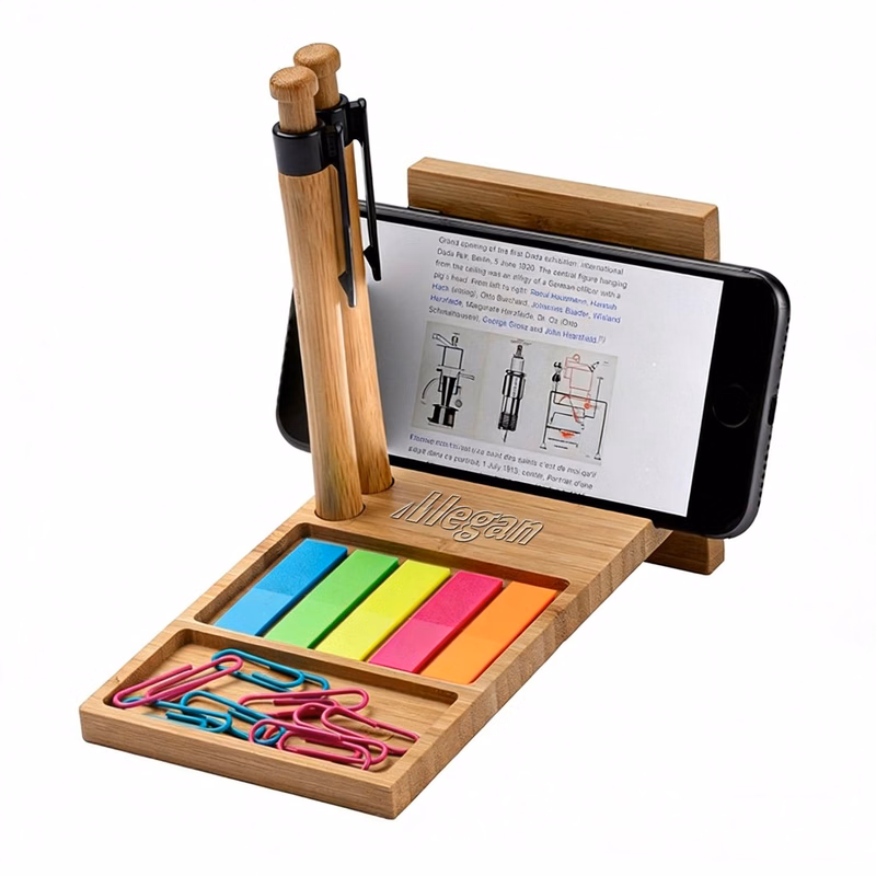 Bamboo Desk Organizer w/ Phone Holder