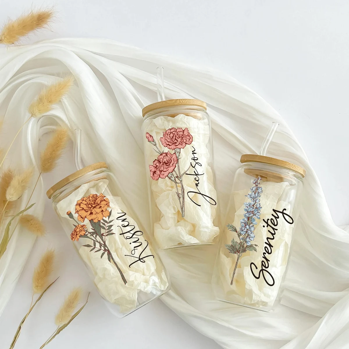 Personalized Birth Flower Tumbler With Name 1