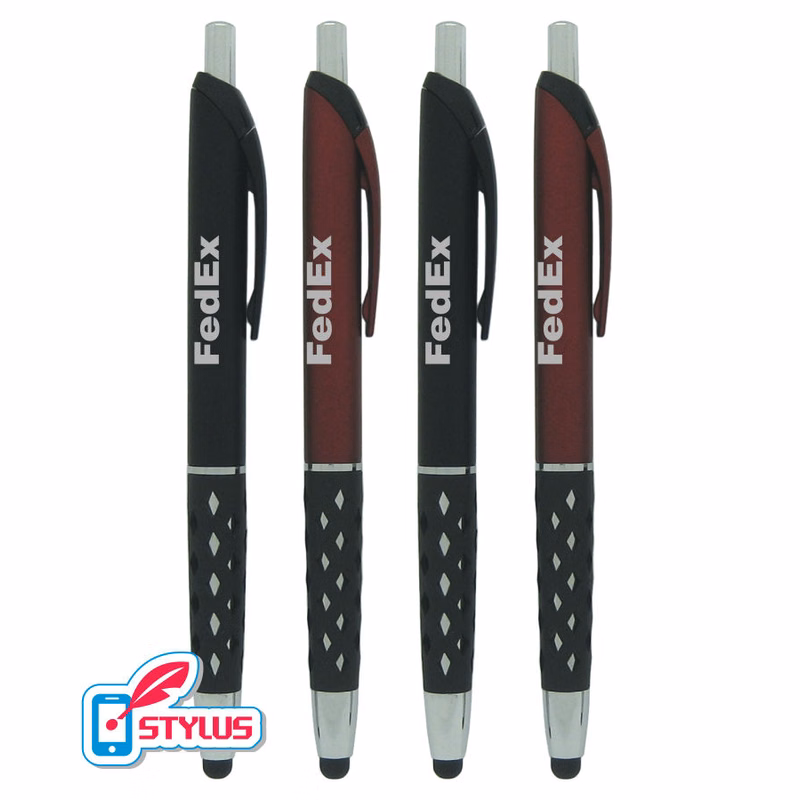 Colored "Window-Grip" Stylus Click Pen with Silver Trim