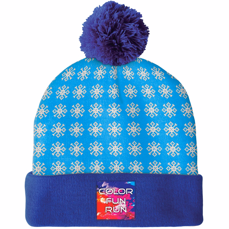 Knit Beanie with Pom and Cuff (Printed Logo)