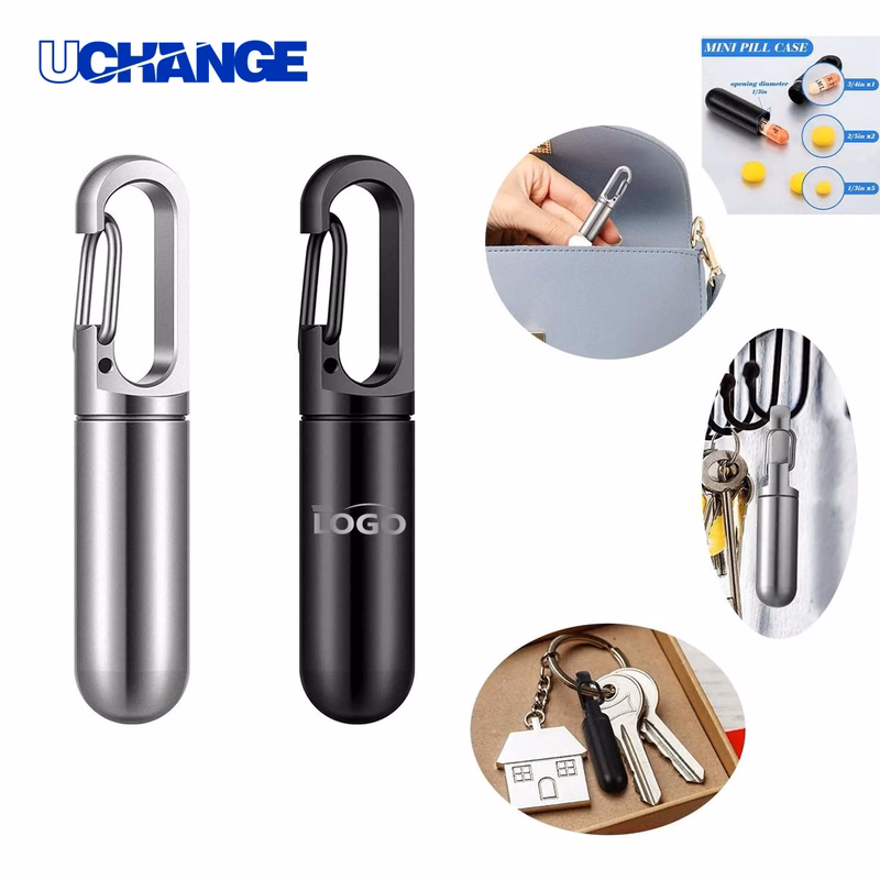 Health Metal Alloy Pill Bottle with Keychain Container