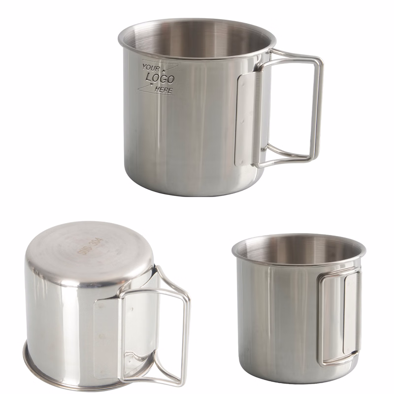 11 Oz Stainless Steel Camping Mug with Folding Handle