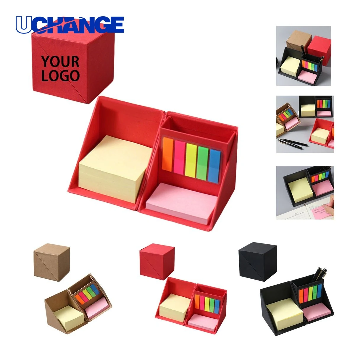 Kraft Sticky Note Cube with Pen Holder 3.15 in 1