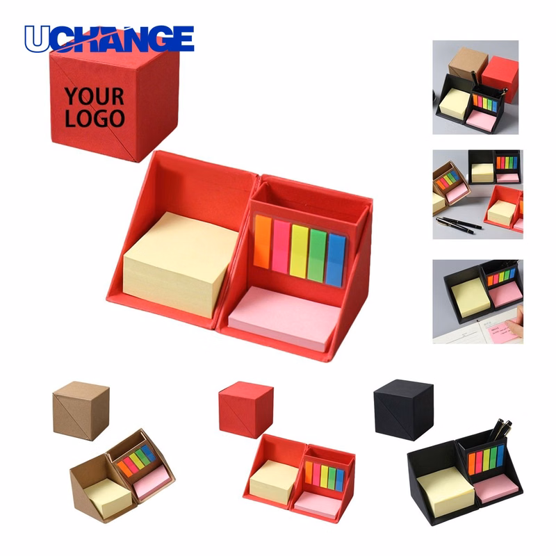 Kraft Sticky Note Cube with Pen Holder 3.15 in