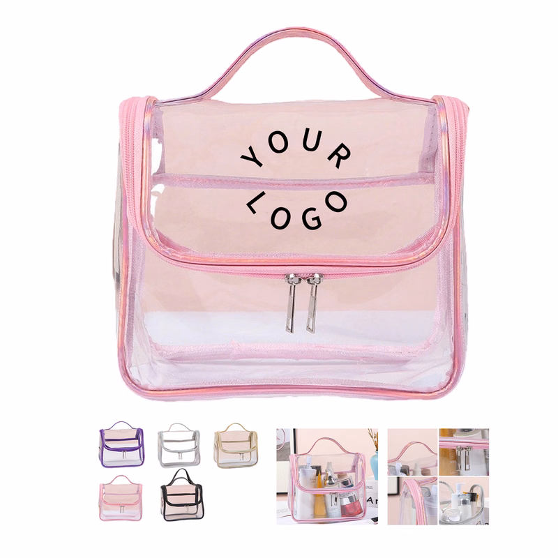Clear PVC Travel Tote Waterproof Carry Handle 9.1" By 4.7" By 7.5"
