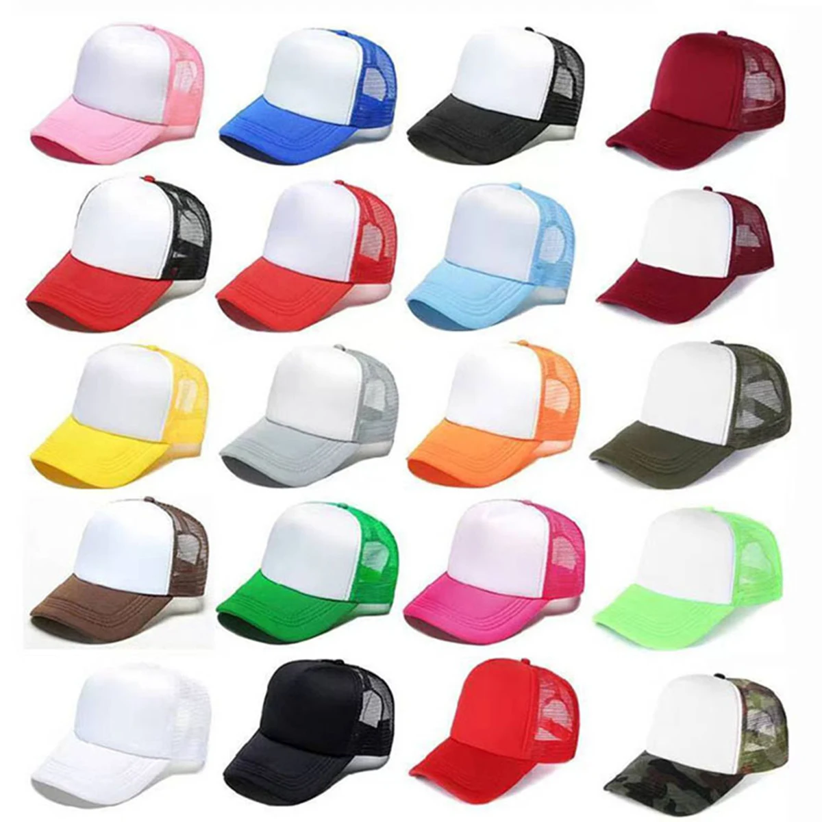 Classic Flat Bill Mesh Trucker Hats w/ Snap Closure Caps 1