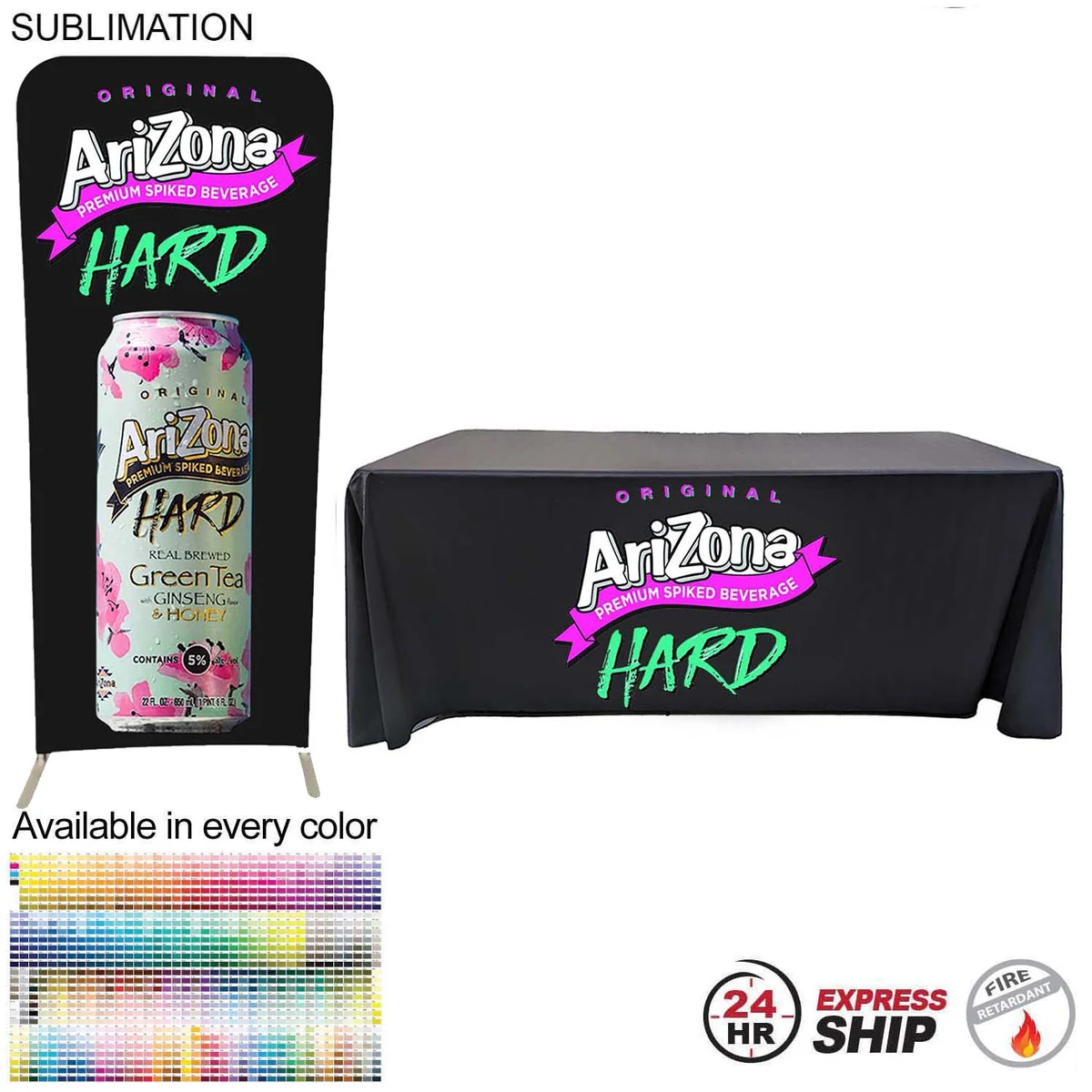 24Hr Express Ship-Tradeshow Booth Package,3'W x 96"h EuroFit Tension Fabric Display & 6' Tablecloth 1