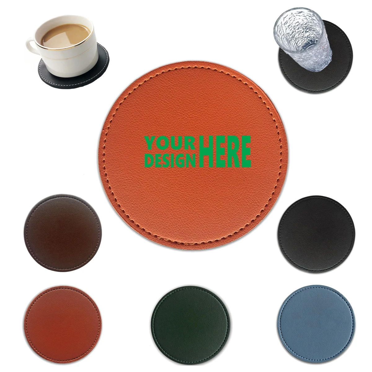 3.9 Inch Round Solid Color PVC Leather Coasters MOQ 50 1