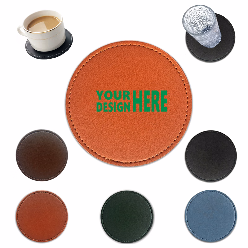 3.9 Inch Round Solid Color PVC Leather Coasters MOQ 50