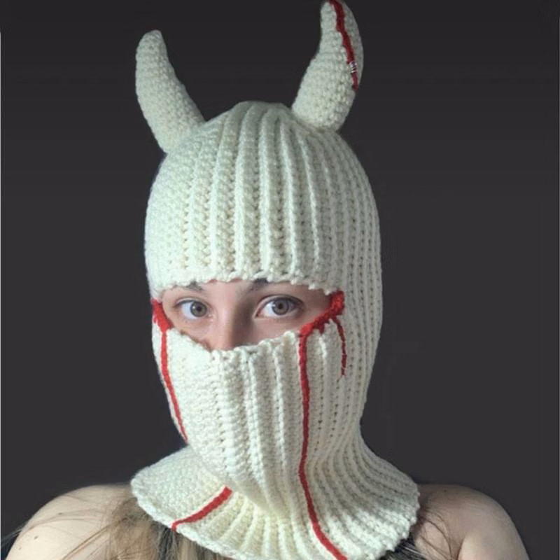 Full Face Cover Horns Creative Knitted Hat