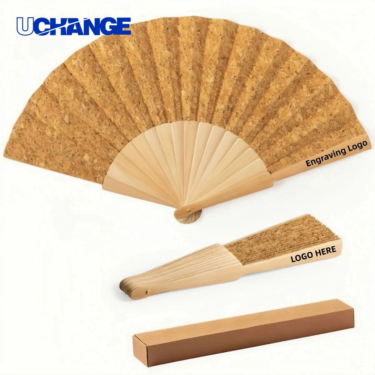 Engraved Logo Cork Hand Fan Tool 1