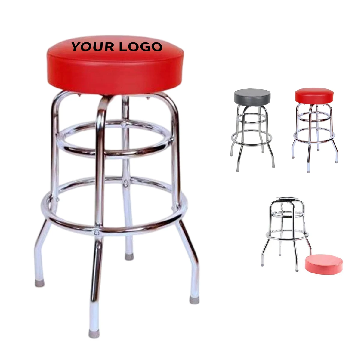 PVC Leather Bar Stool With Single Ring 13.9" By 29.9" 1