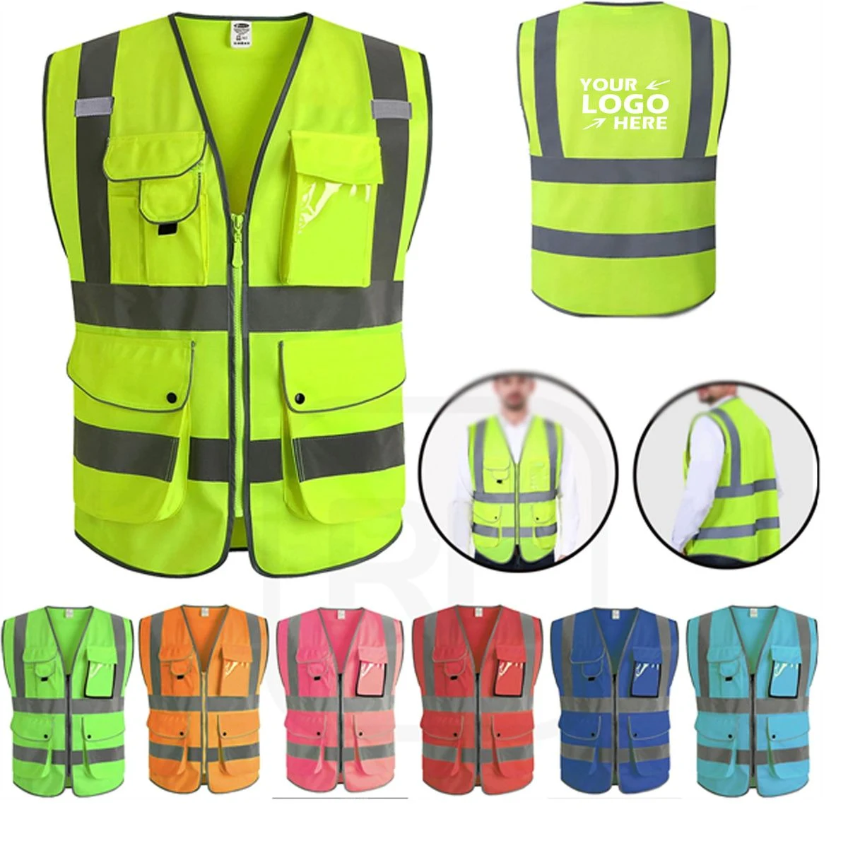 9 Pockets High Visibility Zipper Front Safety Vest 1