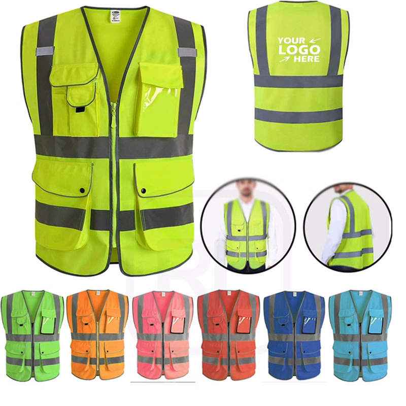 9 Pockets High Visibility Zipper Front Safety Vest