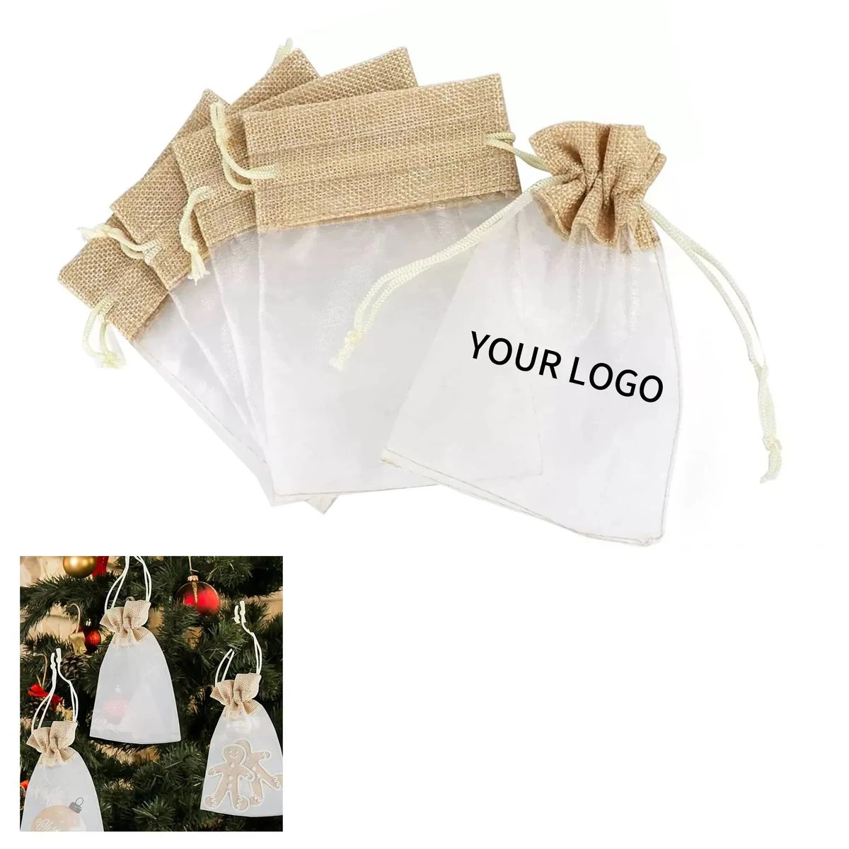 Small Linen Organza Pouches for Party Favors 1