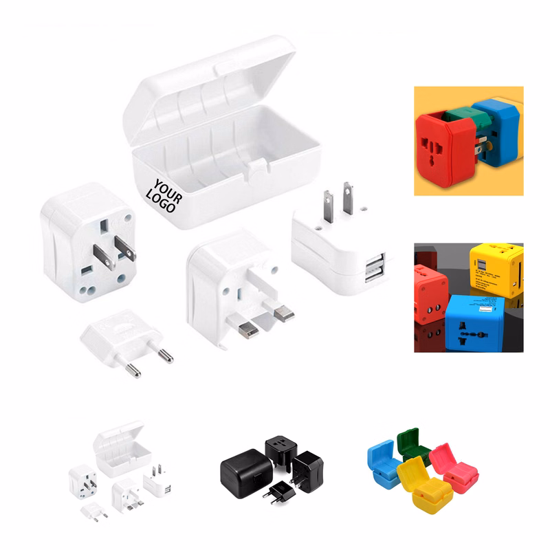 Two In One ABS Universal Power Adapter Travel Socket 2.6" X 1.9" X 2.3"
