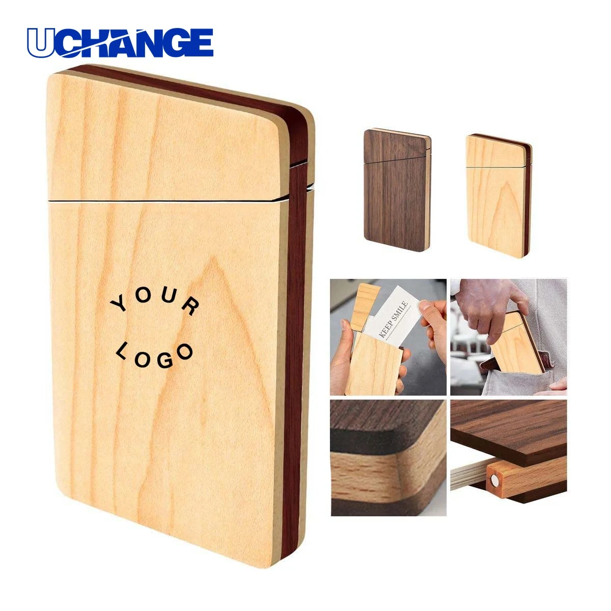 Walnut Business Card Holder Stand Portable 1