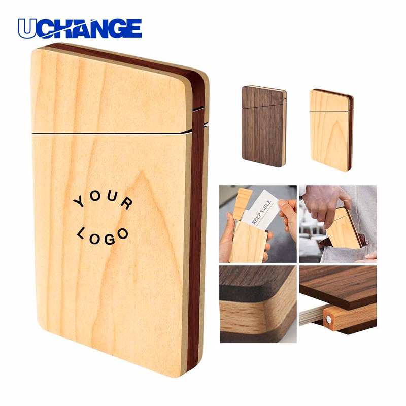 Walnut Business Card Holder Stand Portable