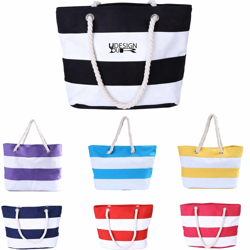 Outdoor Thick Hemp Rope Shoulder Bag Beach Stripe Eco-Bag