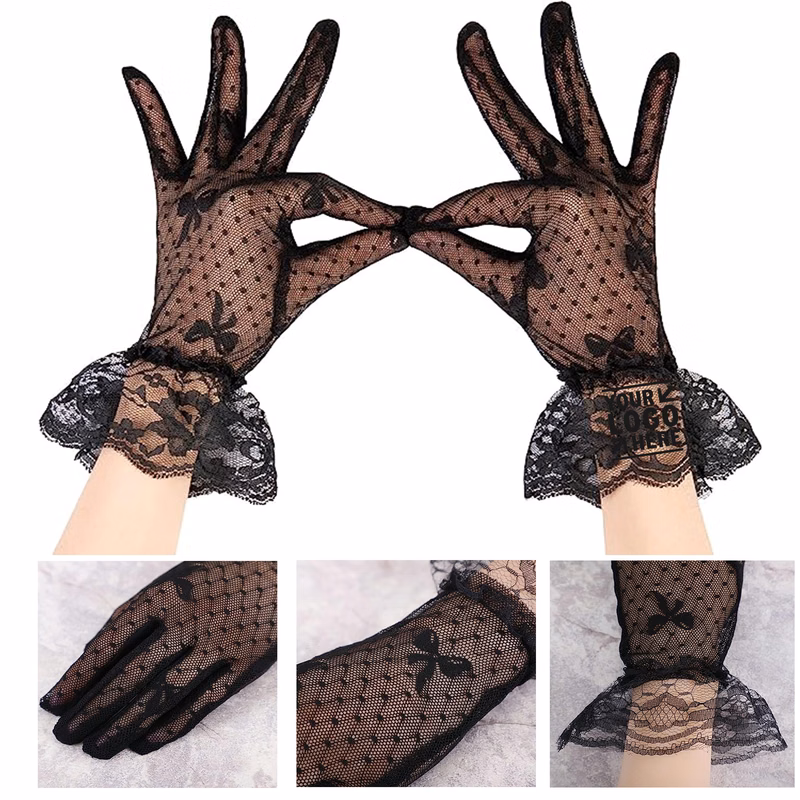 Women's Vintage Sheer Floral Lace Wrist Length Gloves