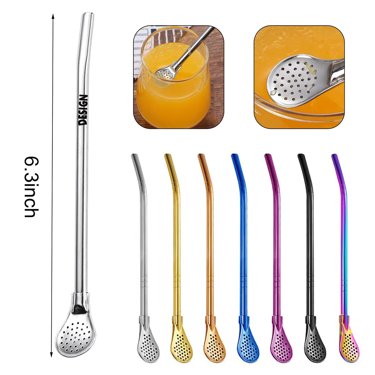 Reusable Stainless Steel Drinking Straws Spoon 1
