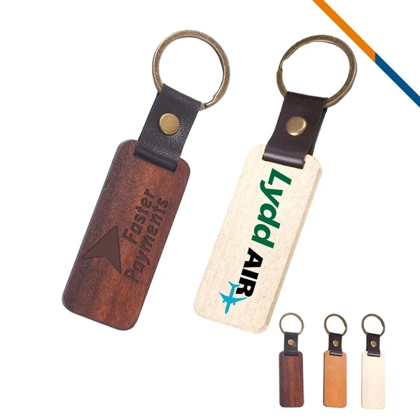 Custom Beech Wood Keychain with Colorful PU Strap — Premium Employee Recognition Award 1