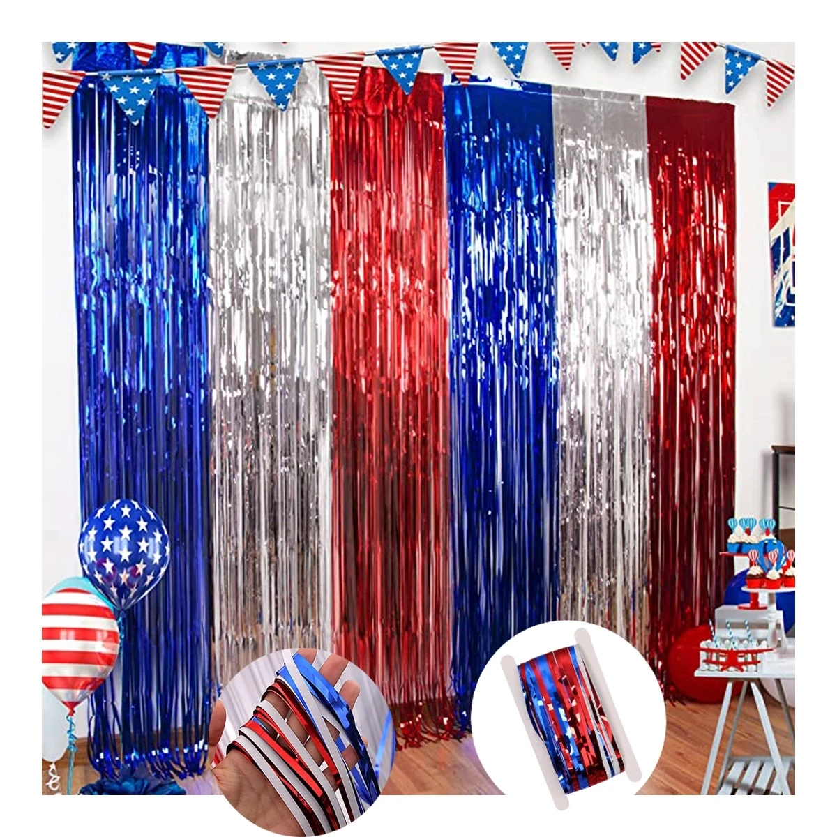 Red White And Blue Foil Fringe Curtains July 4Th Decor 1
