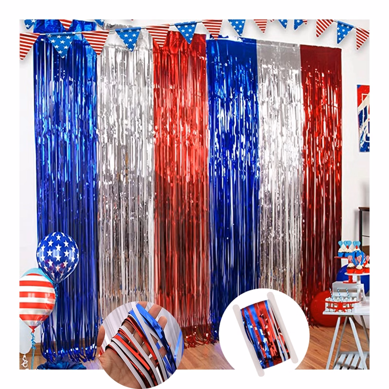 Red White And Blue Foil Fringe Curtains July 4Th Decor