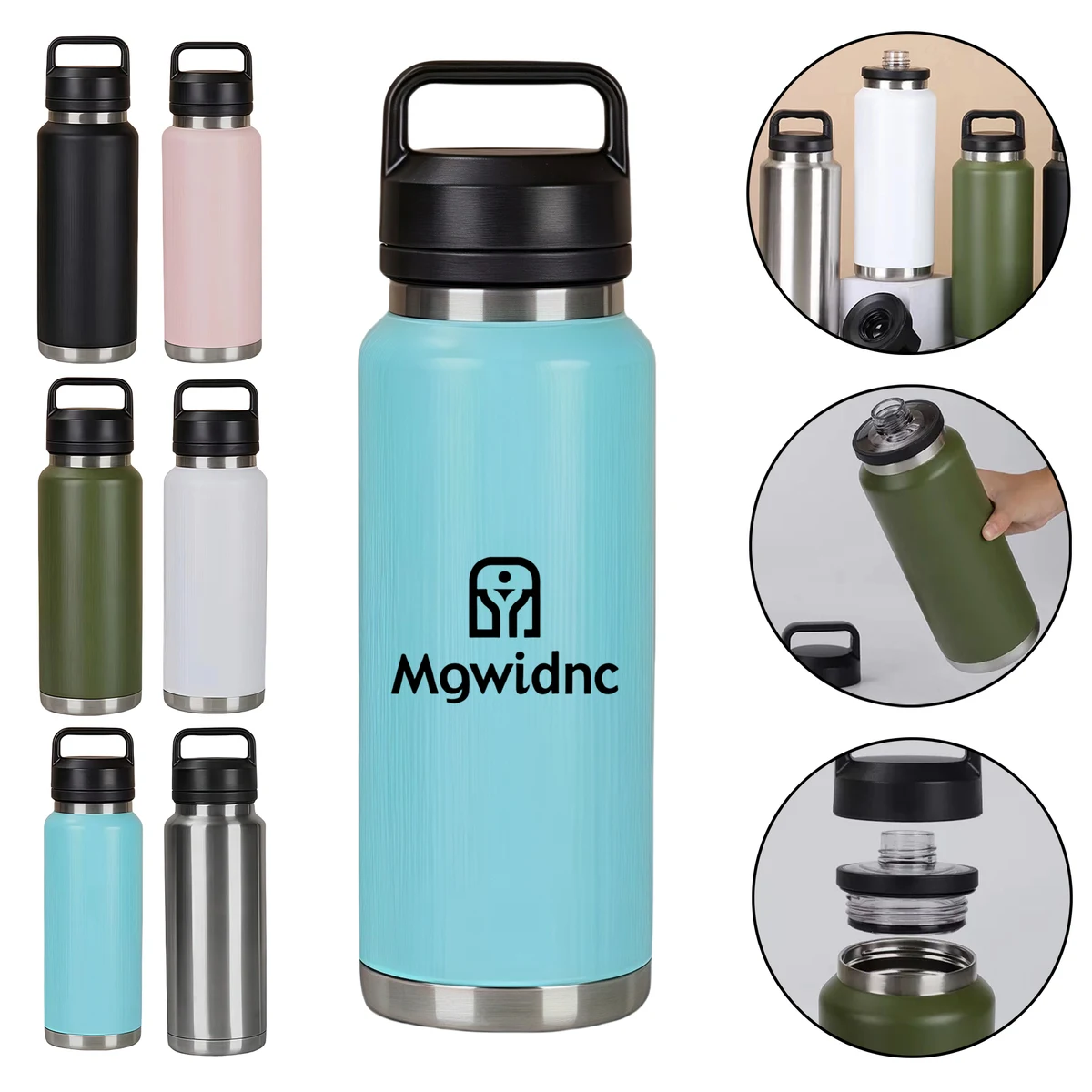 304 Stainless Steel Insulated Water Bottle with Detachable Handle, custom water bottle with logo imprint 1