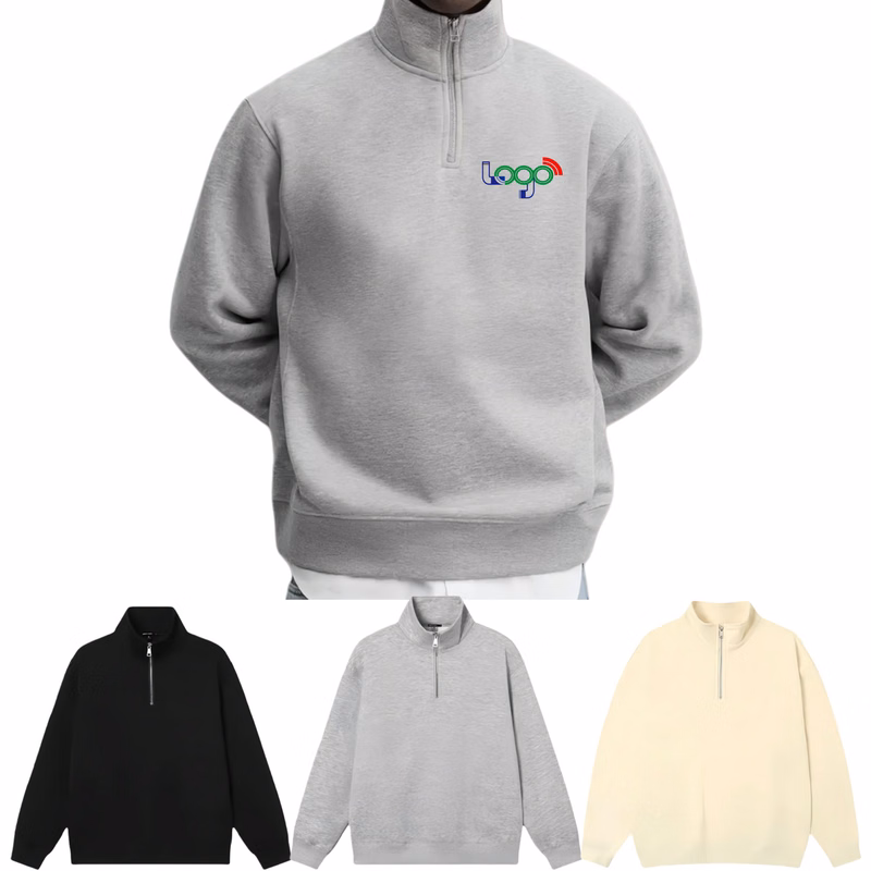 500g Cotton Half-Zip Hoodie Stand-Up Collar
