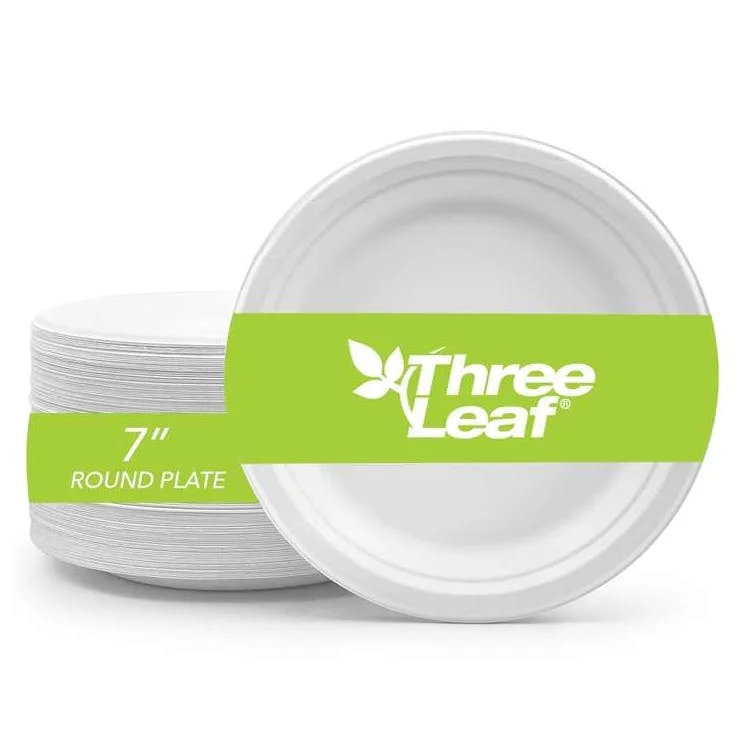Three Leaf 7" Bagasse Round Plates 50 Pack 1