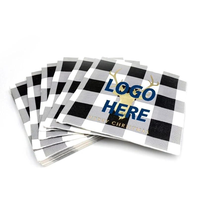 Custom Black And White Gingham Disposable Paper Napkins 1
