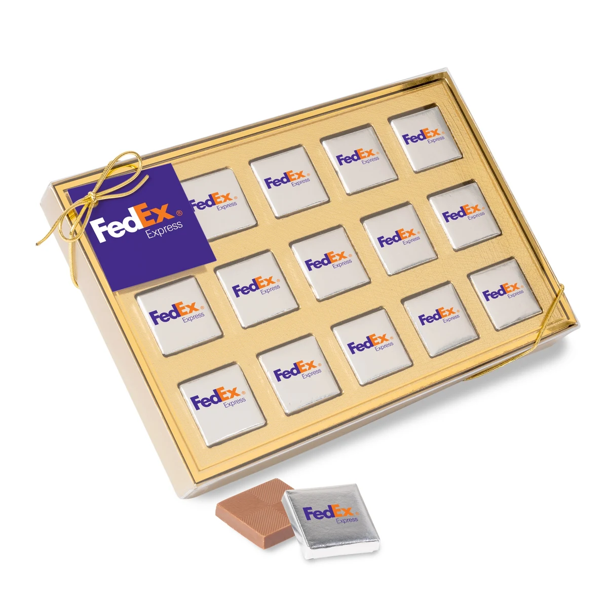 Fifteen Piece Chocolate Foiled Square Box-Full Color 1