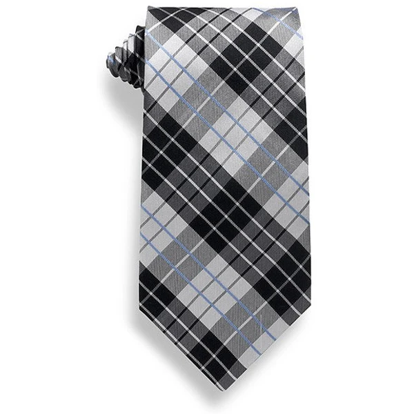 Gray and Black Plaid Polyester Tie 1