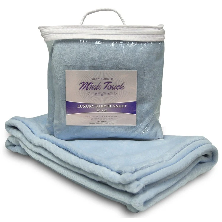 Light Blue Faux Micro Mink Crib Blanket 1