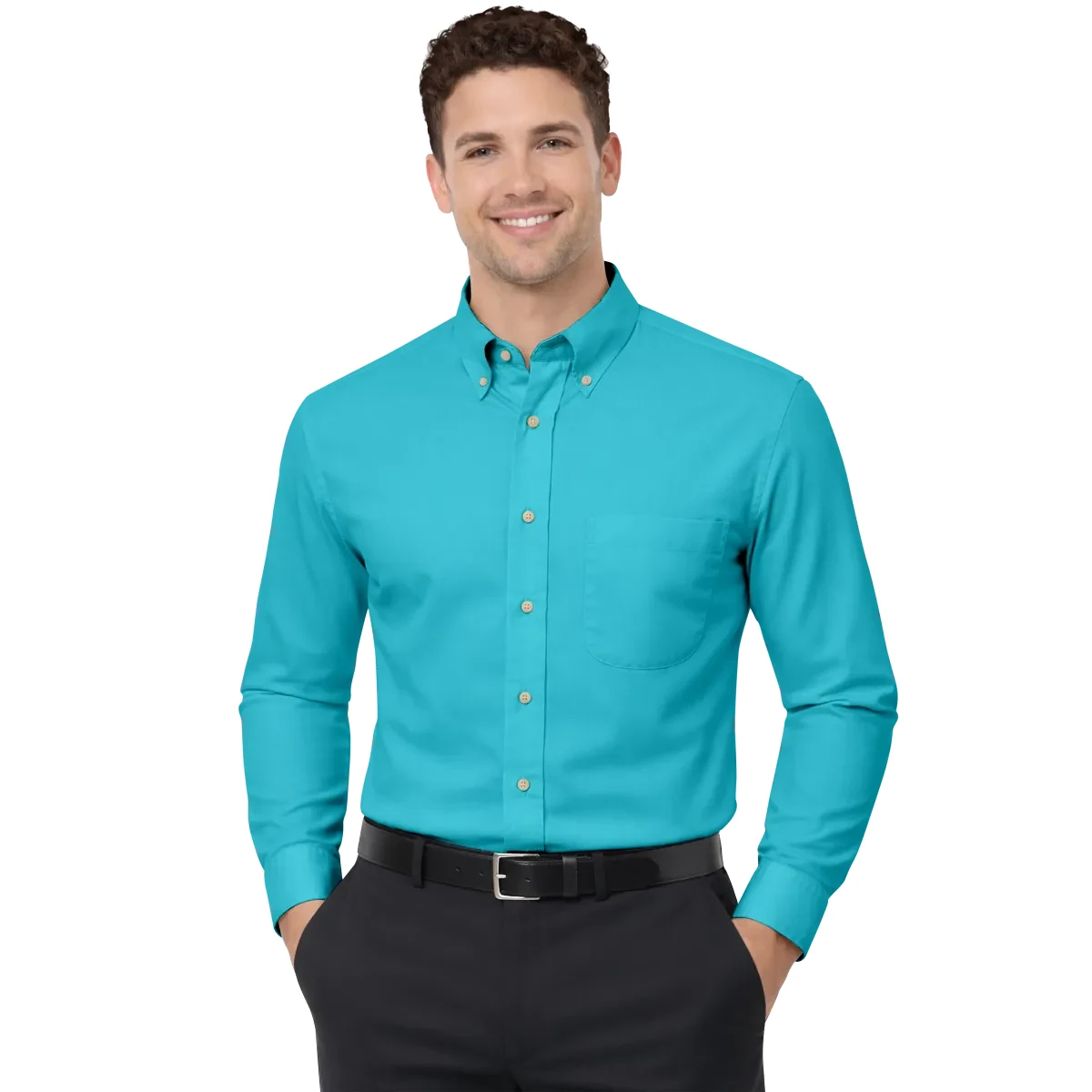 Men's L/S Superblend Poplin Shirt with Bone Buttons 1