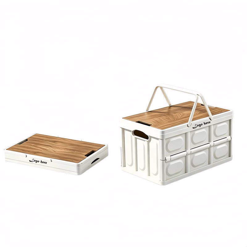 Foldable Outdoor Storage Crate With Wooden Lid