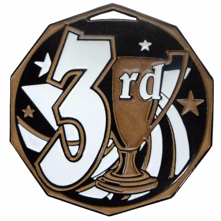 3rd Place Decagon Colored Medallion (2")