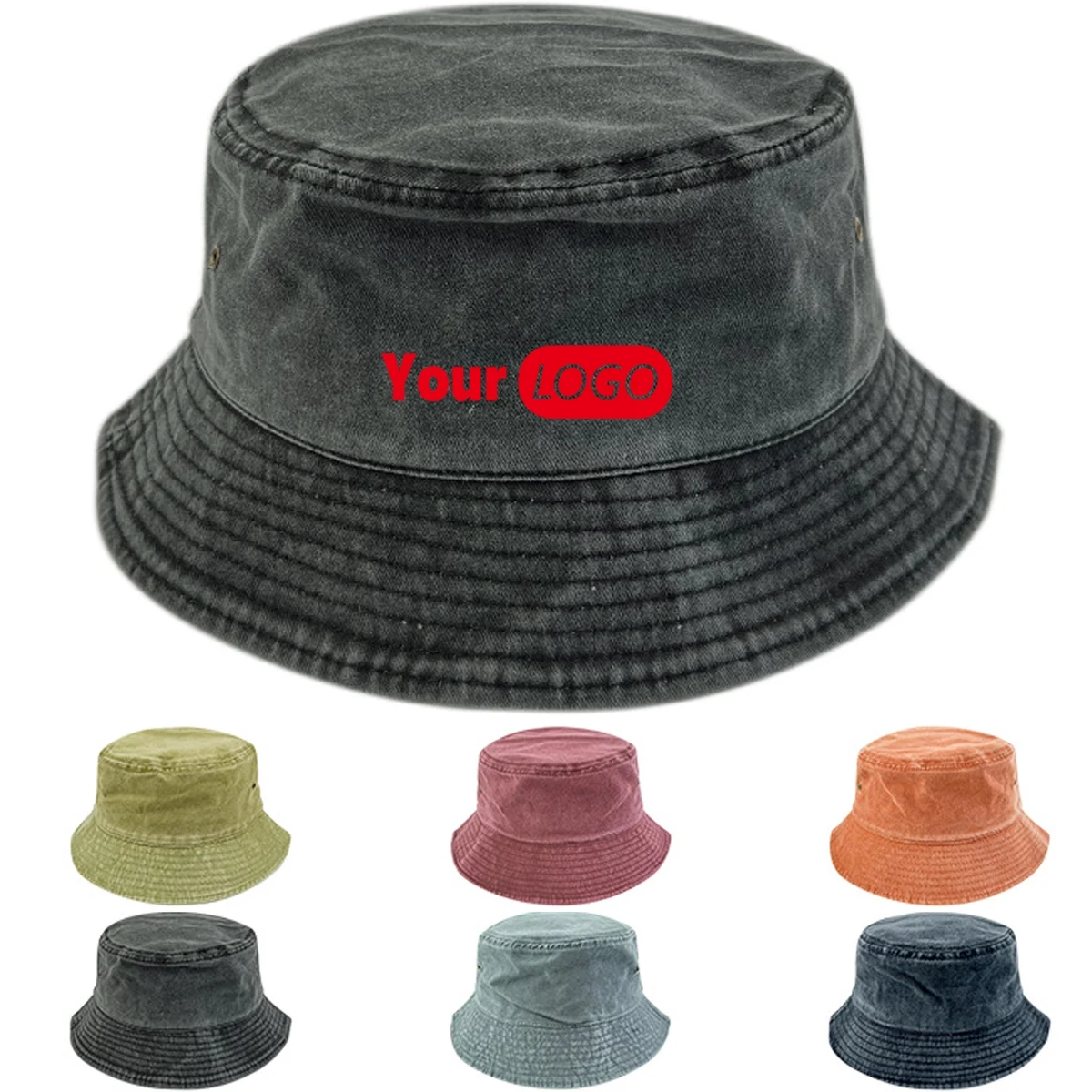 Denim Washed Cotton Bucket Hat 1